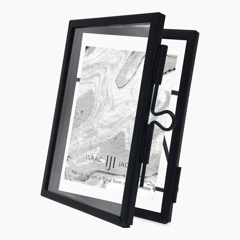 Isaac Jacobs 2x3, Black Modern Style Brass and Glass, Pressed Glass, Metal Floating Desk Photo Frame (Vertical), with Locket Closure for Pictures, Art, Mementos & Keepsakes (2x3, Black) - Image 5